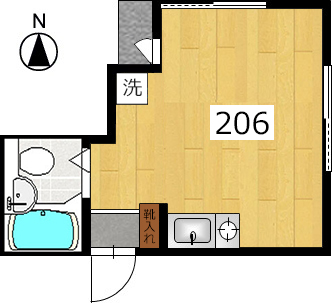 【間取り】小田急線JR横浜線町田駅の賃貸アパート:クイーンズガーデン中町206号室